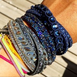 👀SWAROVSKI 2Set CrystalSuede DoubleWrap Bracelets
